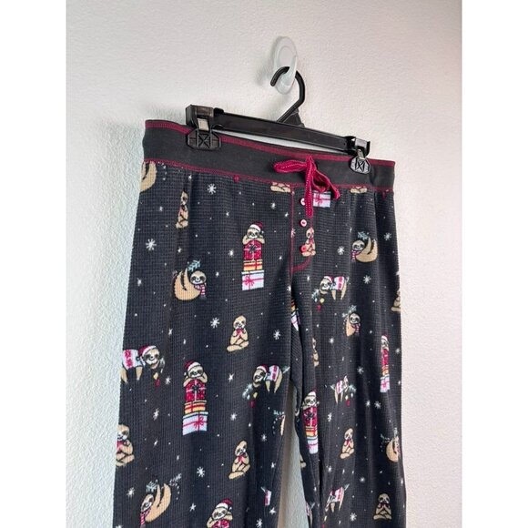 P. J. Salvage women's medium grey sloth christmas jogger pajama lounge pants - Picture 2 of 6